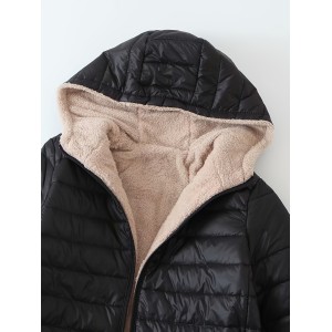 Zip Up Solid Hooded Coat, Casual Long Sleeve Winter Warm Outerwear, Women's Clothing