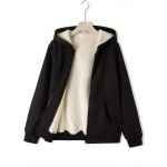 Solid Hooded Fall & Winter Jacket, Casual Zip Up Long Sleeve Outerwear, Women's Clothing