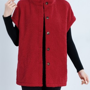 Button Front Teddy Vest, Casual Short Sleeve Solid Versatile Vest, Women's Clothing
