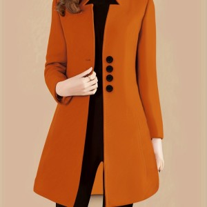 Single Breasted Solid Coat, Elegant Long Sleeve Versatile Outerwear, Women's Clothing