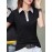 Contrast Trim Turn Down Collar T-Shirt, Casual Short Sleeve Knitting T-Shirt For Summer, Women's Clothing