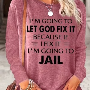 Letter Print Crew Neck T-Shirt, Casual Long Sleeve T-Shirt For Spring & Fall, Women's Clothing