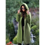 Solid Hooded Button Front Cardigan, Casual Long Sleeve Cardigan For Fall & Winter, Women's Clothing