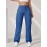 Blue Flap Pockets Cargo Pants, Loose Fit High Waist Y2K & Kpop Style Straight Jeans, Women's Denim Jeans & Clothing