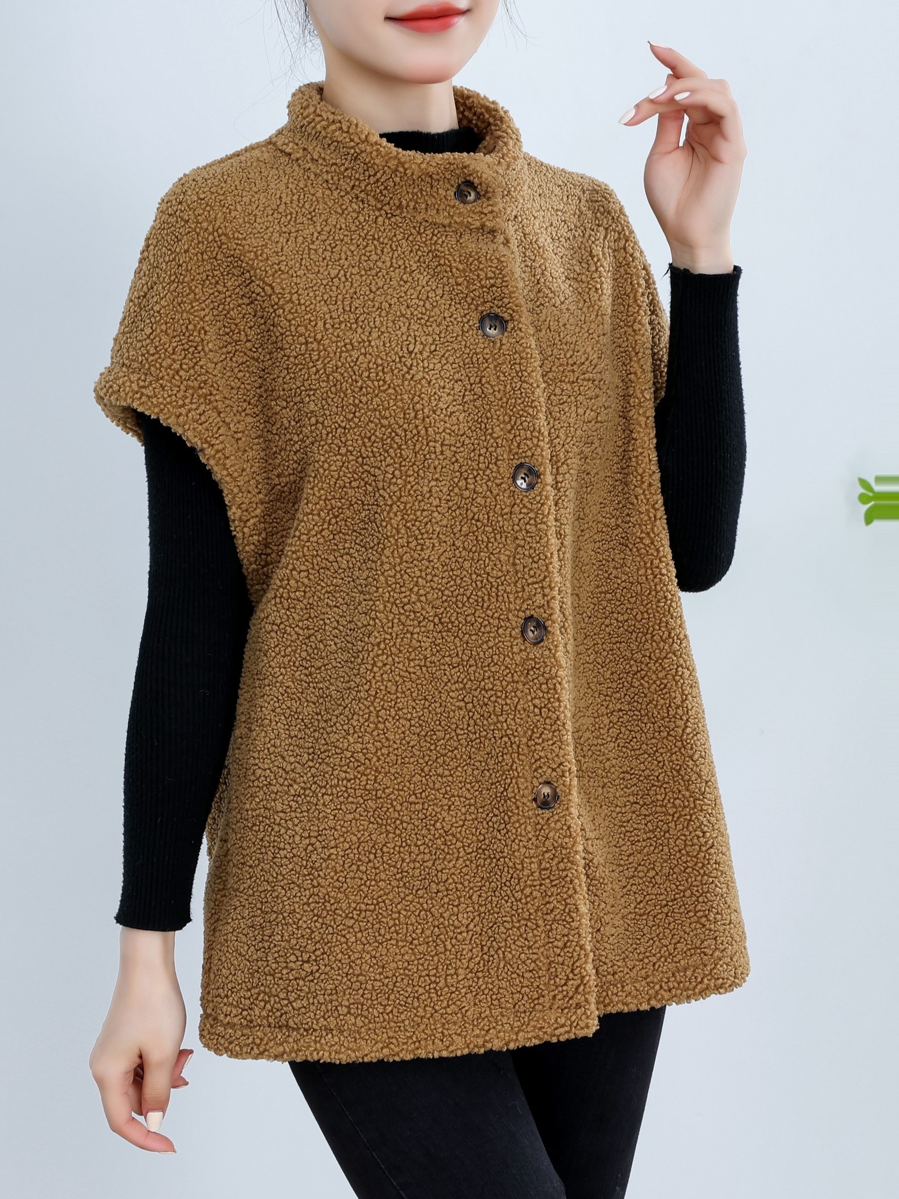 纽扣前襟泰迪熊背心 休闲短袖纯色百搭女士背心服装细节图 7