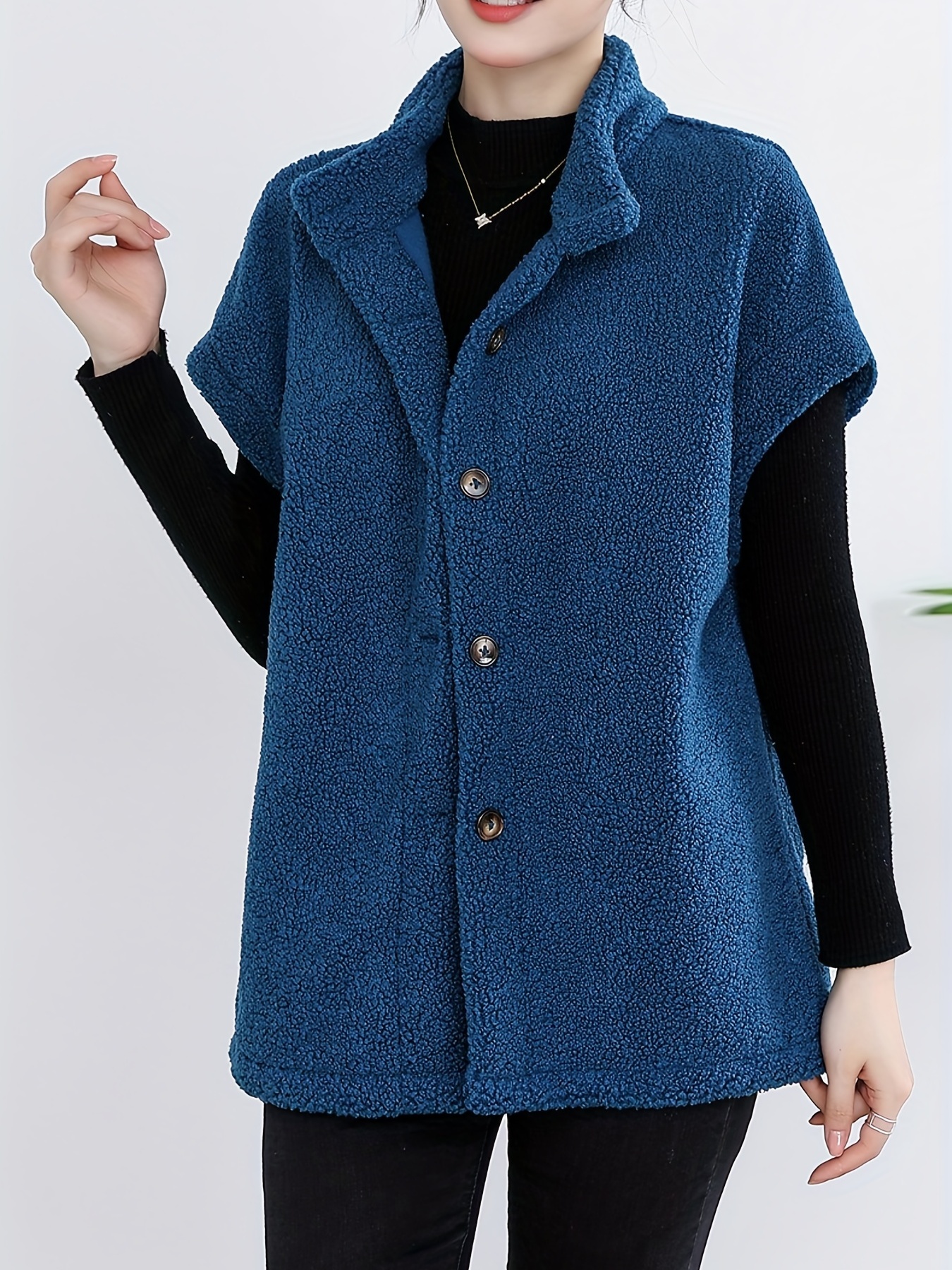 纽扣前襟泰迪熊背心 休闲短袖纯色百搭女士背心服装细节图 17