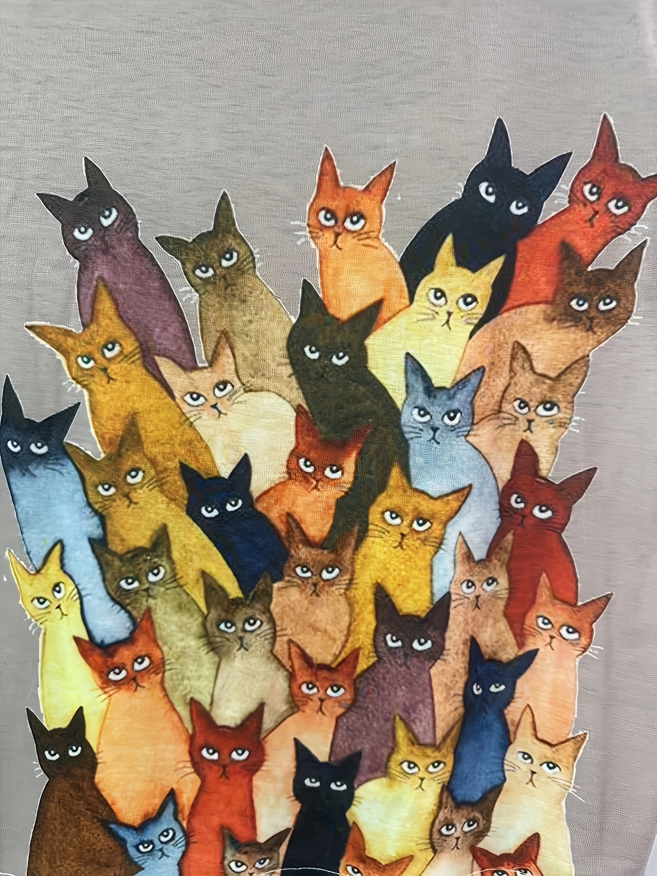 猫咪印花圆领T恤模特穿着XL码效果
