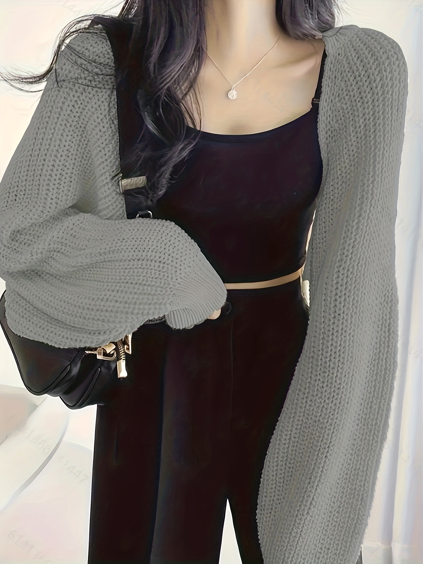 短款纯色开襟长袖针织毛衣女装细节图 2