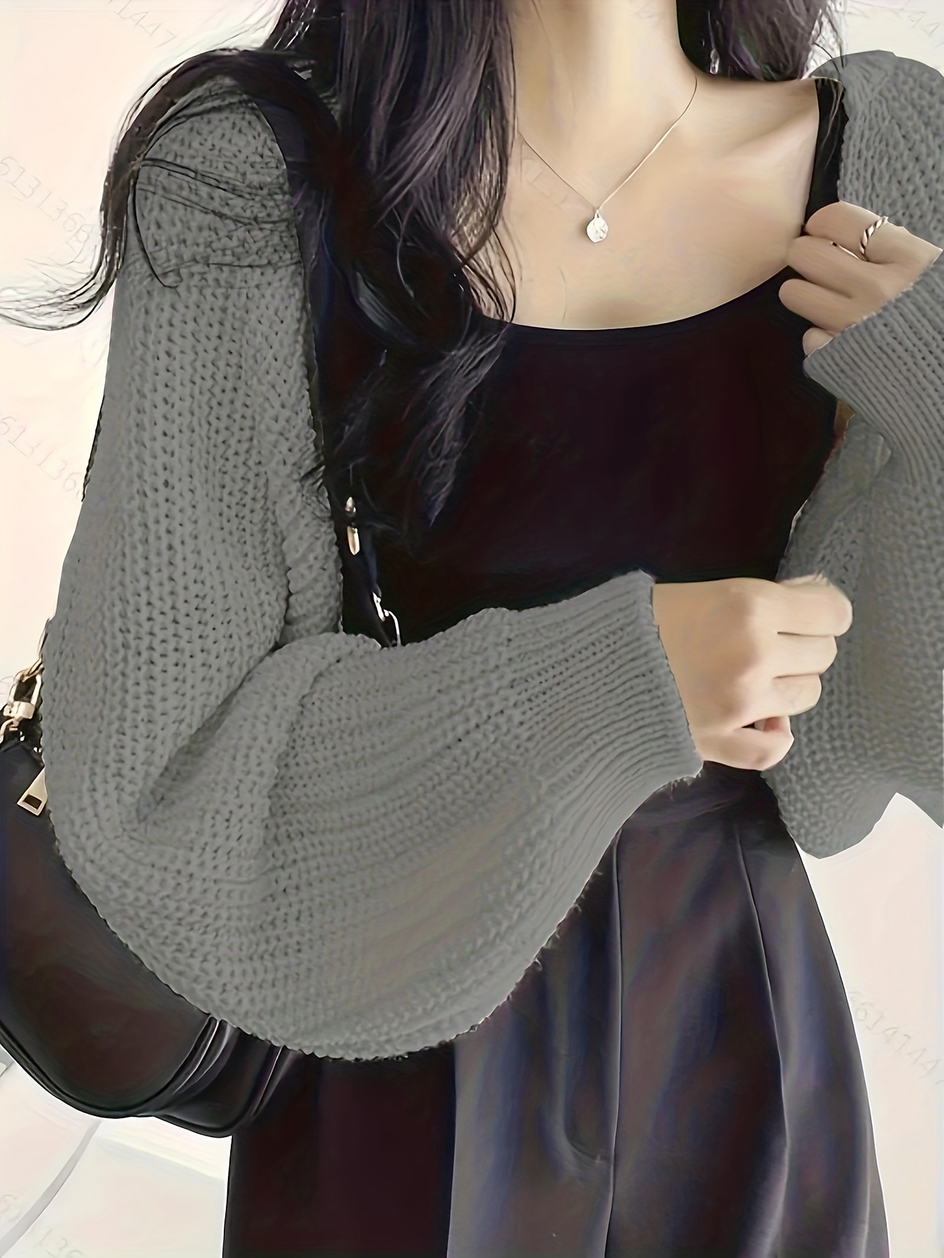 短款纯色开襟长袖针织毛衣女装细节图 4