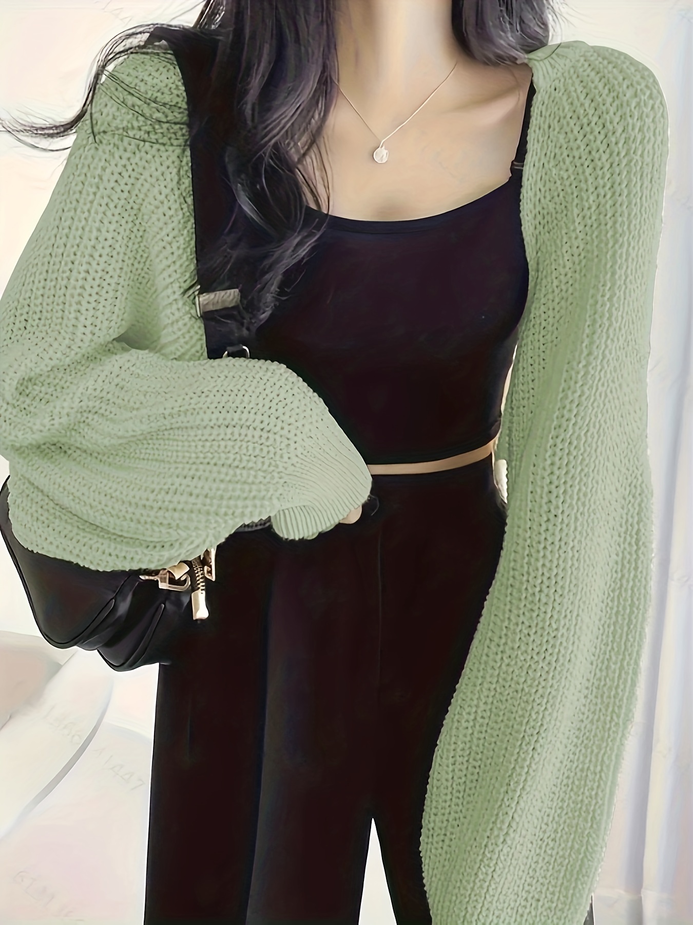 短款纯色开襟长袖针织毛衣女装细节图 7