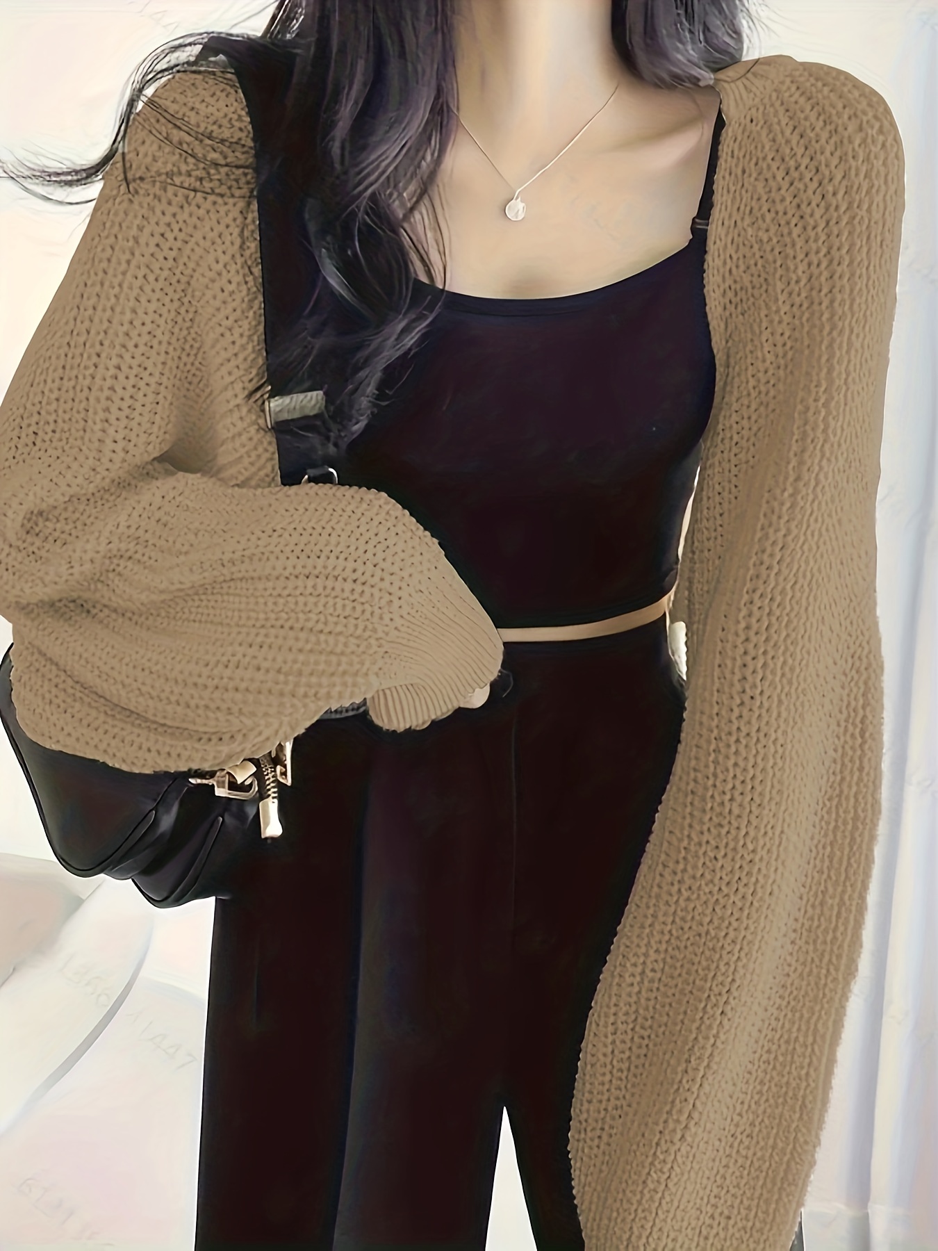 短款纯色开襟长袖针织毛衣女装细节图 17