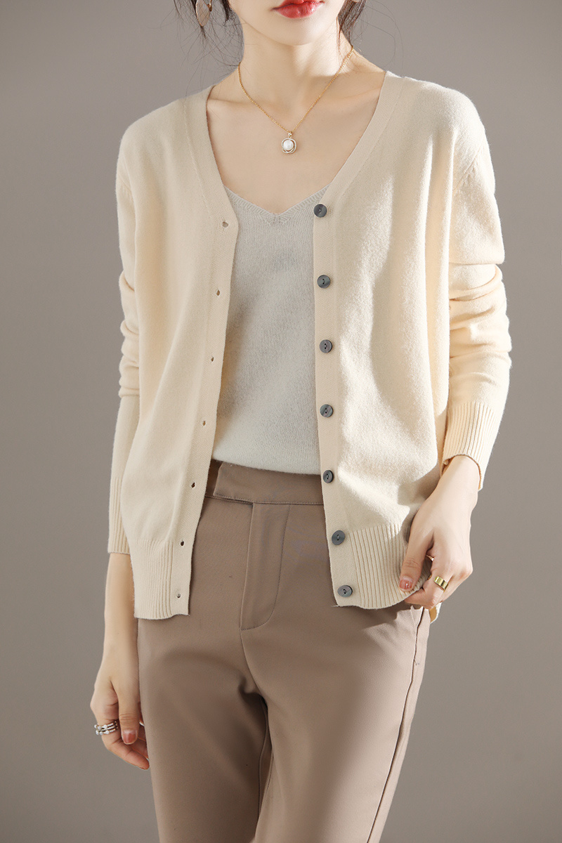 elegant v neck solid cardigan long sleeve cardigan for spring fall womens clothing details 4
