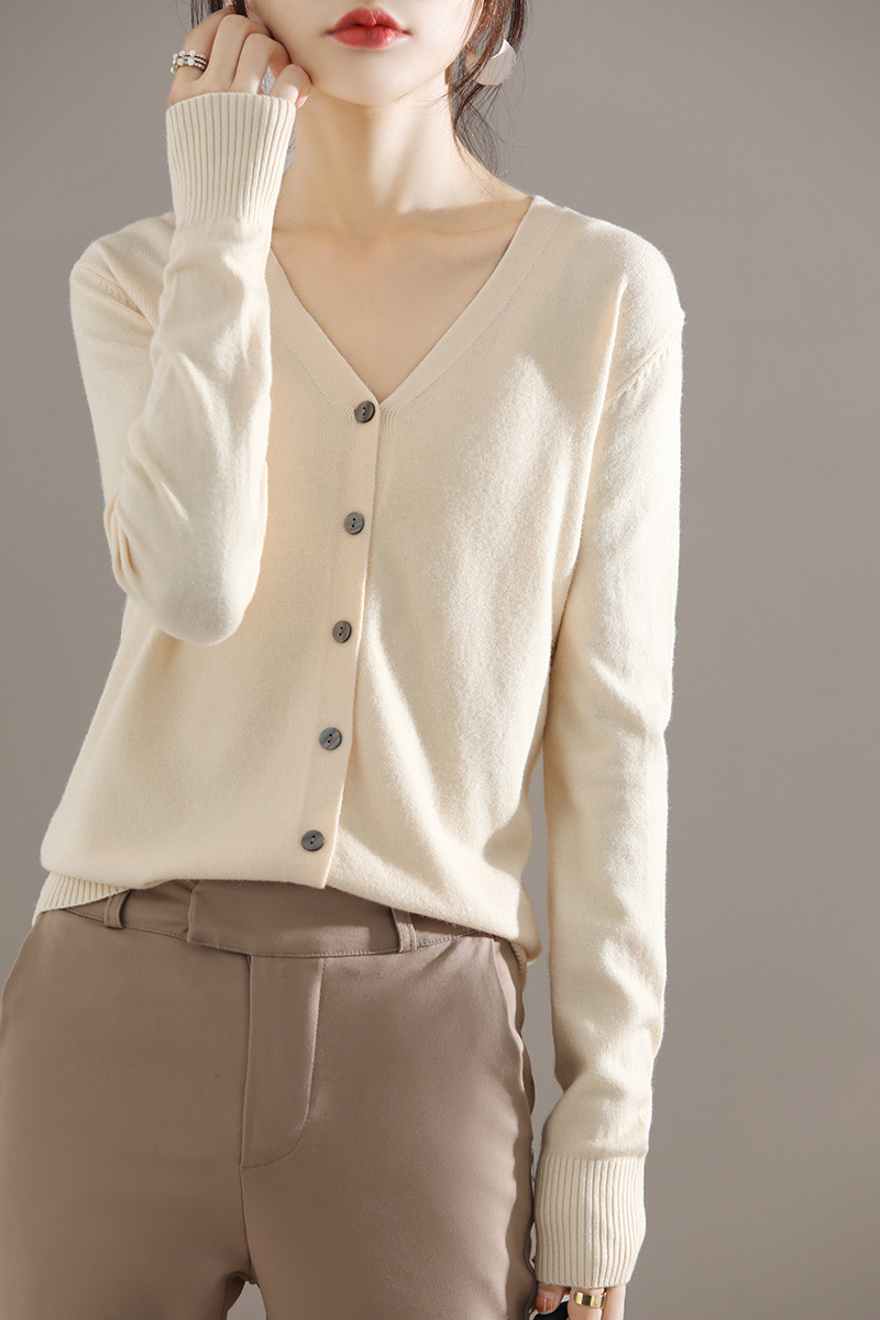 elegant v neck solid cardigan long sleeve cardigan for spring fall womens clothing details 5
