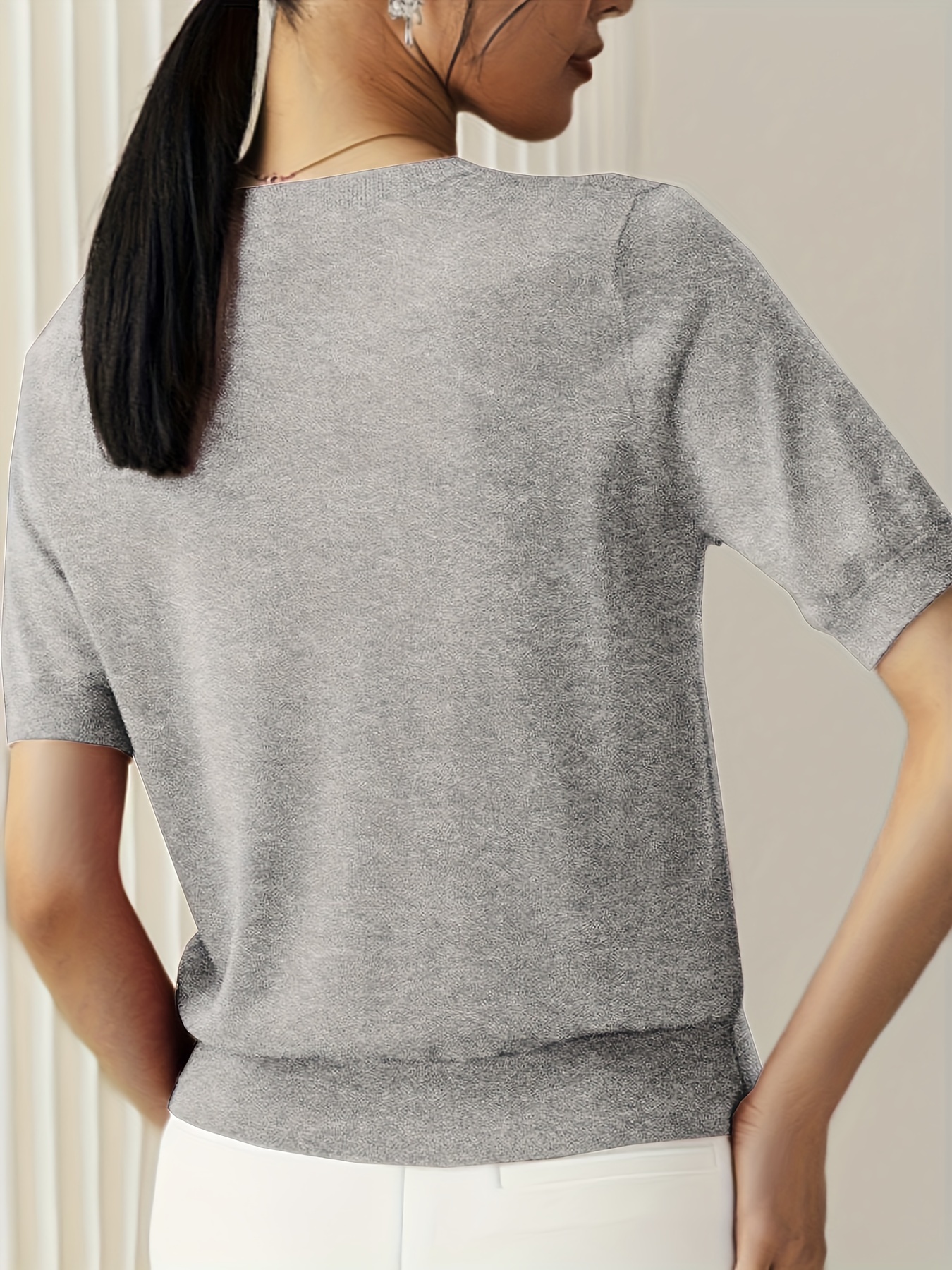 纯色圆领毛衣 休闲短袖春夏季女士服装细节图 4