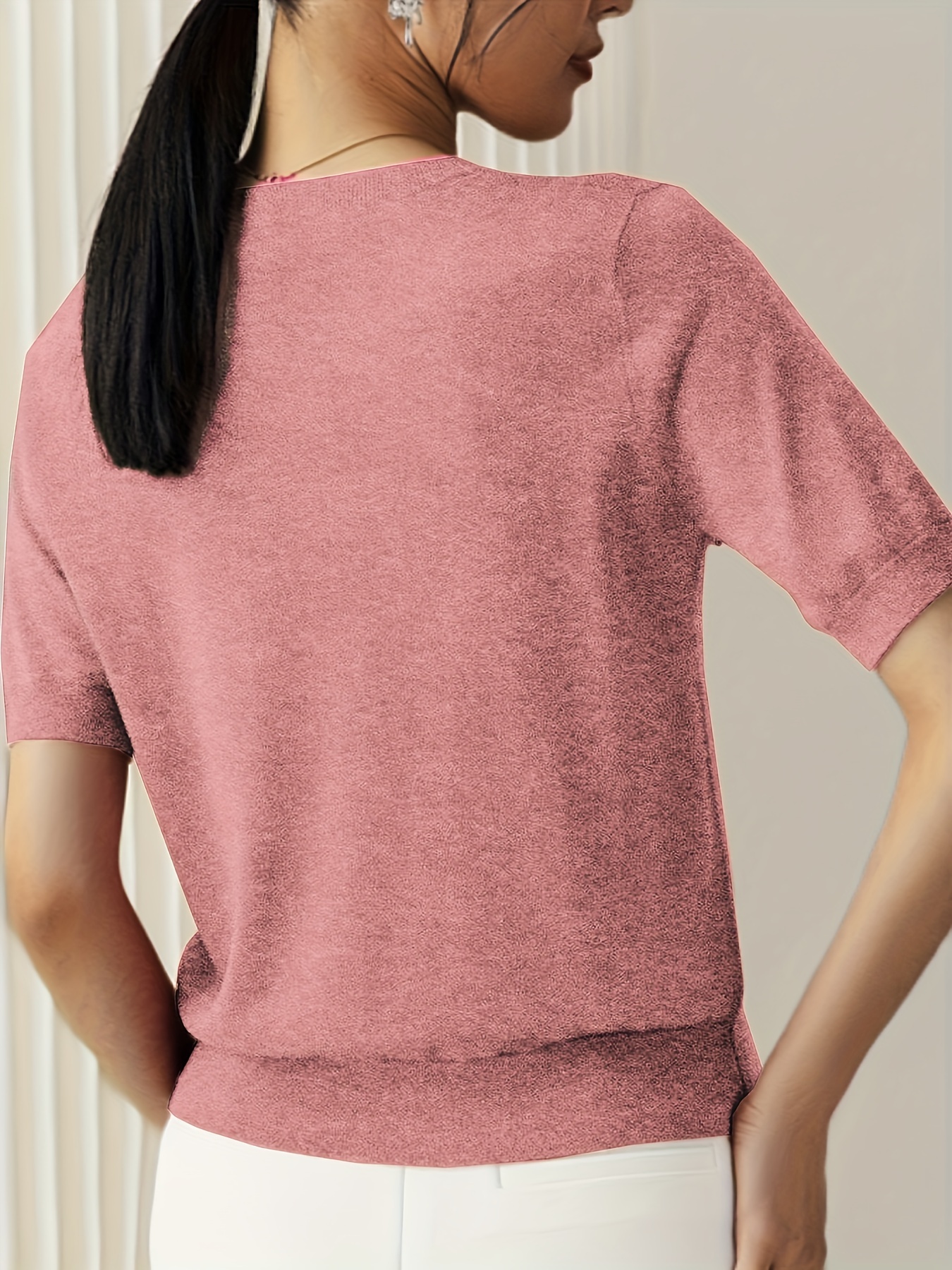 纯色圆领毛衣 休闲短袖春夏季女士服装细节图 7