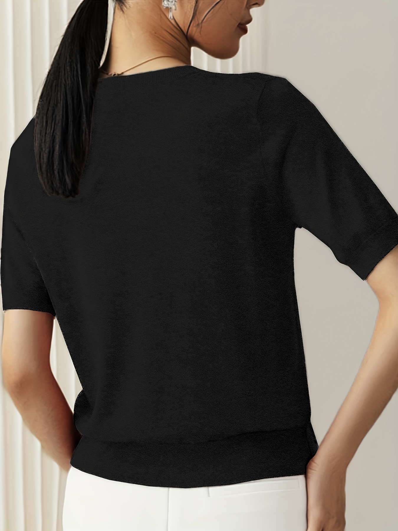 纯色圆领毛衣 休闲短袖春夏季女士服装细节图 10