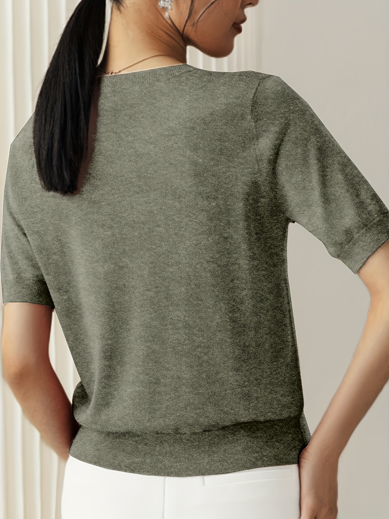 纯色圆领毛衣 休闲短袖春夏季女士服装细节图 13