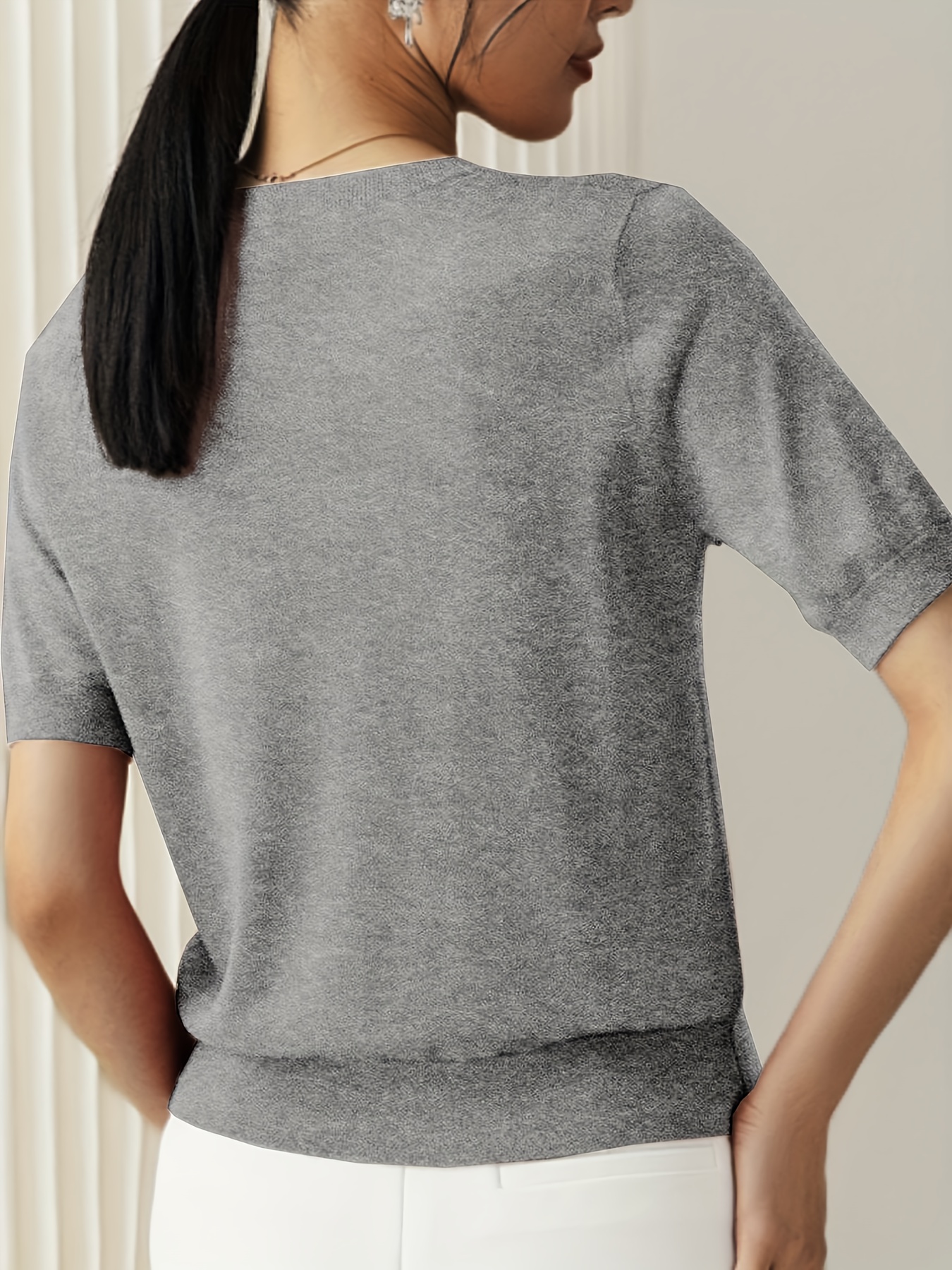 纯色圆领毛衣 休闲短袖春夏季女士服装细节图 15