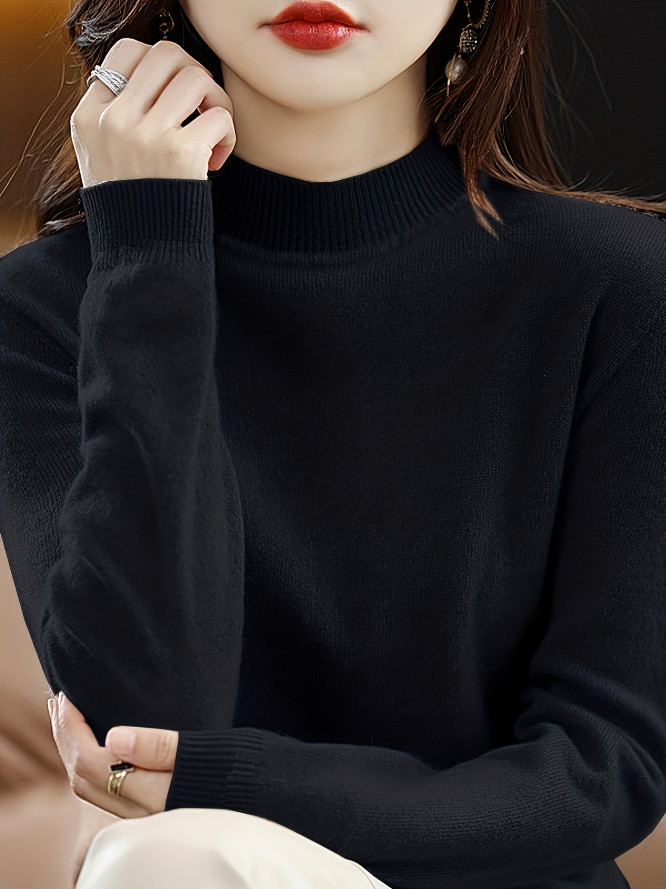 纯色高领针织毛衣 休闲长袖简约女装细节图 5