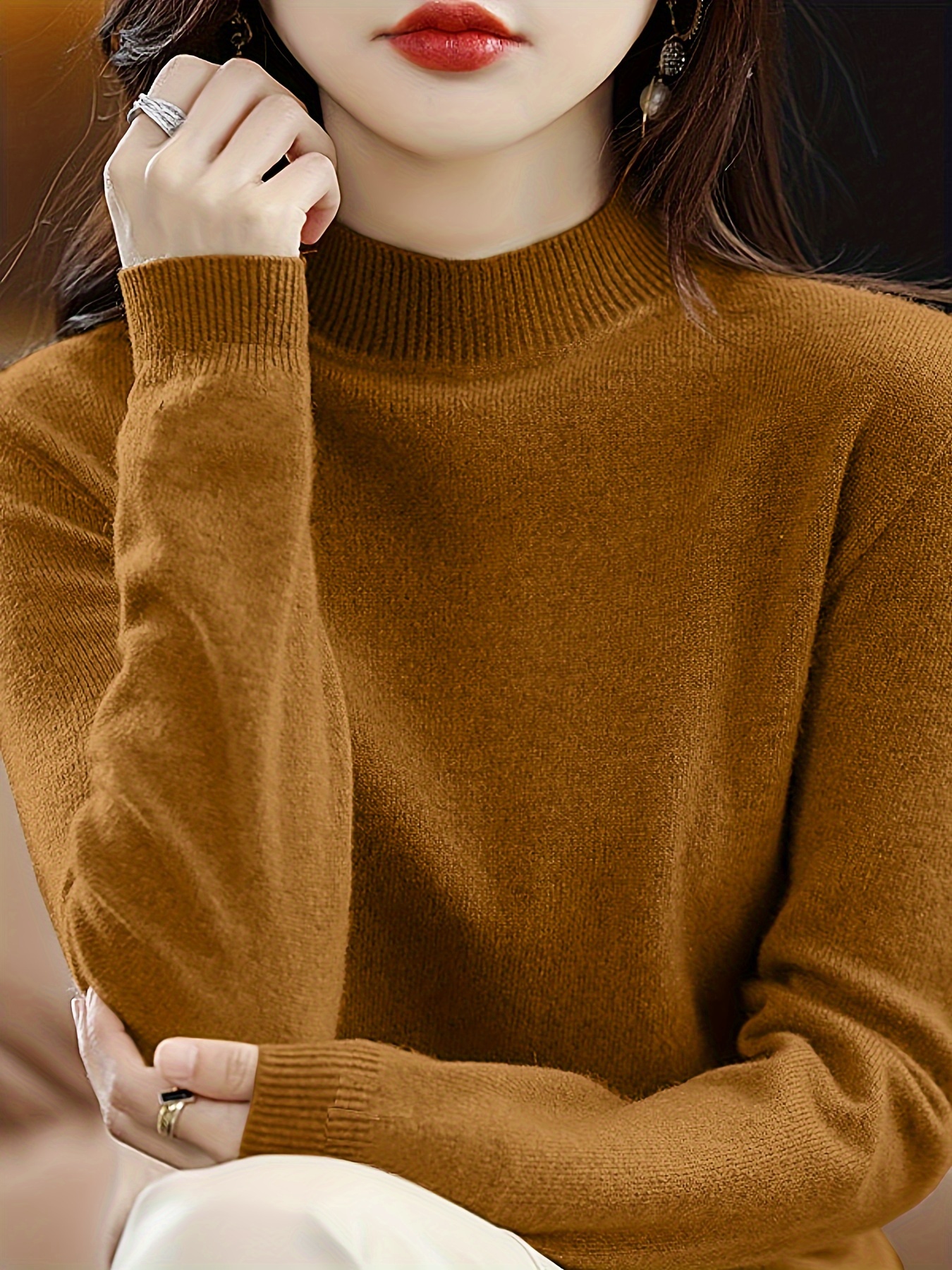 纯色高领针织毛衣 休闲长袖简约女装细节图 10
