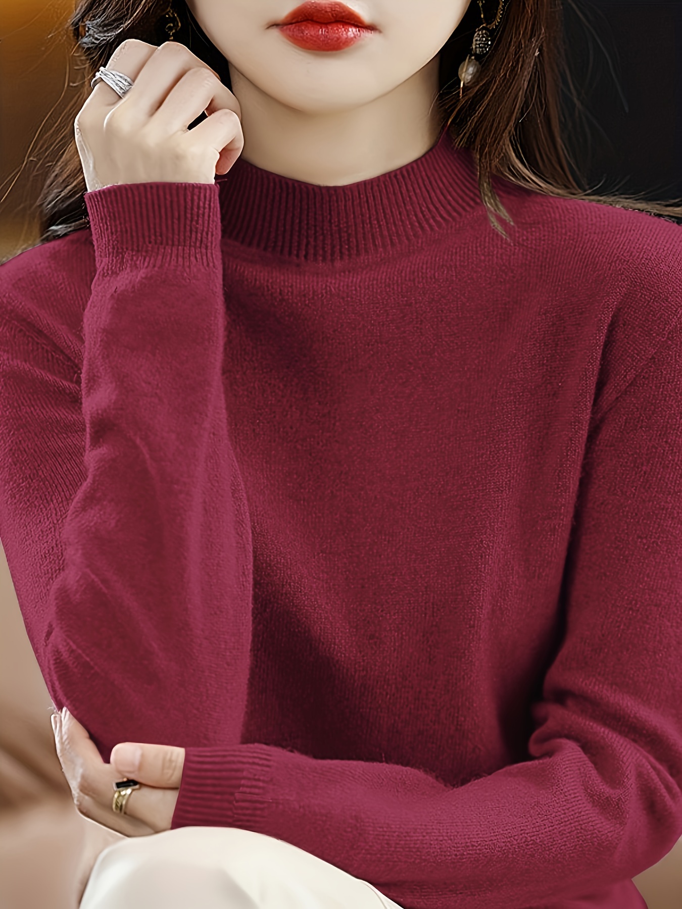 纯色高领针织毛衣 休闲长袖简约女装细节图 15
