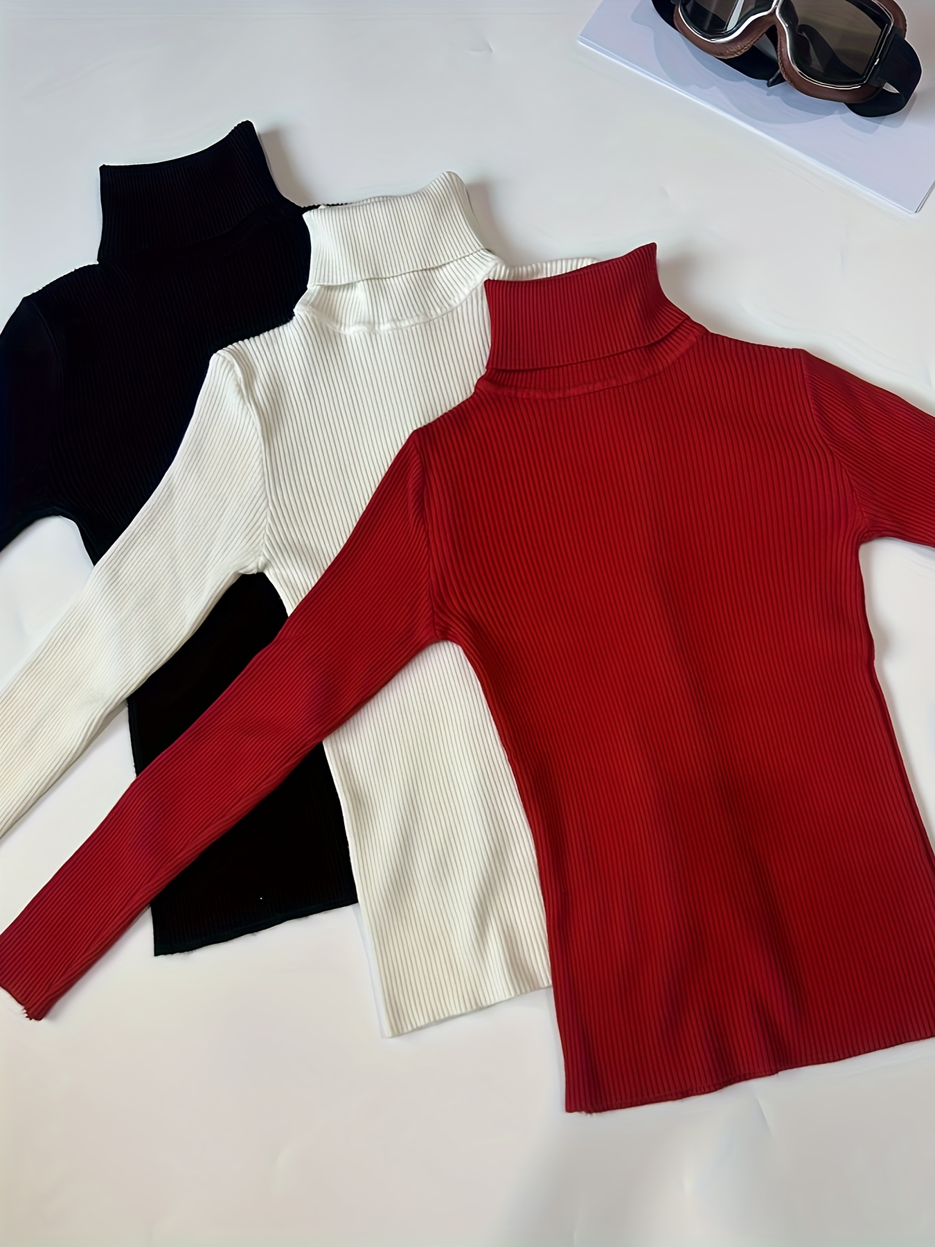 纯色高领毛衣3件装｜休闲长袖修身套头毛衣｜女士服饰细节图1