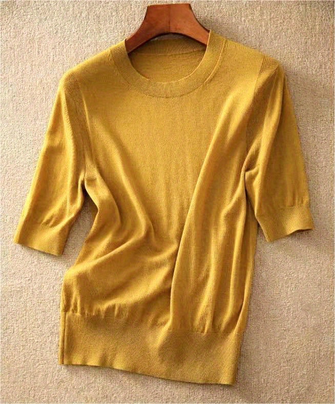 半袖针织毛衣 休闲圆领 纯色春夏季女士服装 细节图 3