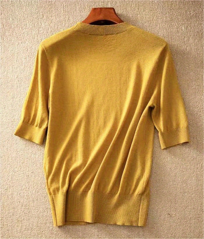 半袖针织毛衣 休闲圆领 纯色春夏季女士服装 细节图 4