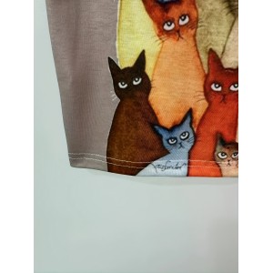Cat Print Crew Neck T-Shirt, Casual Short Sleeve T-Shirt For Spring & Summer, Women's Clothing